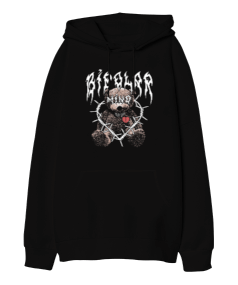 Bipolar Mind Bear Tasarım Baskılı Oversize Unisex Kapüşonlu Sweatshirt