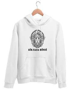 Bir Baba Hindi Beyaz Unisex Kapşonlu Sweatshirt