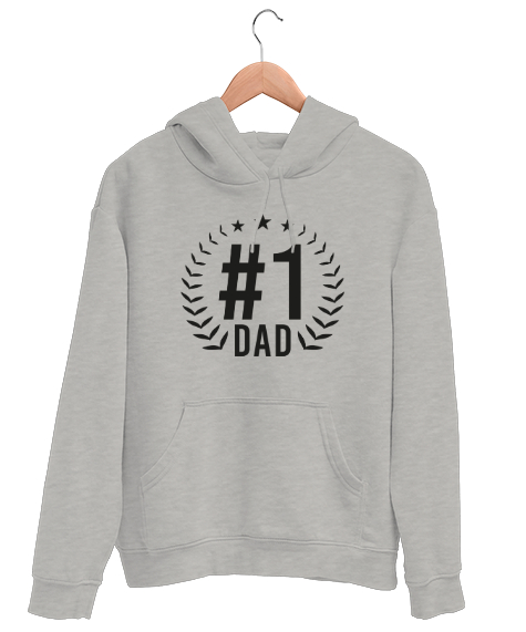 Tisho - Bir Numara Baba - Best Dad Gri Unisex Kapşonlu Sweatshirt