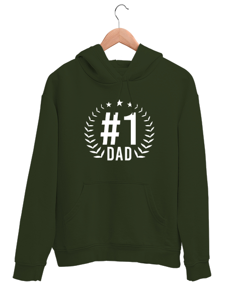 Tisho - Bir Numara Baba - Best Dad Haki Yeşili Unisex Kapşonlu Sweatshirt