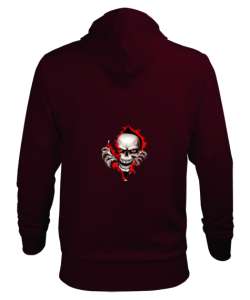 Bir Şapka İle Kafatası İskelet Kafa Bordo Erkek Kapüşonlu Hoodie Sweatshirt