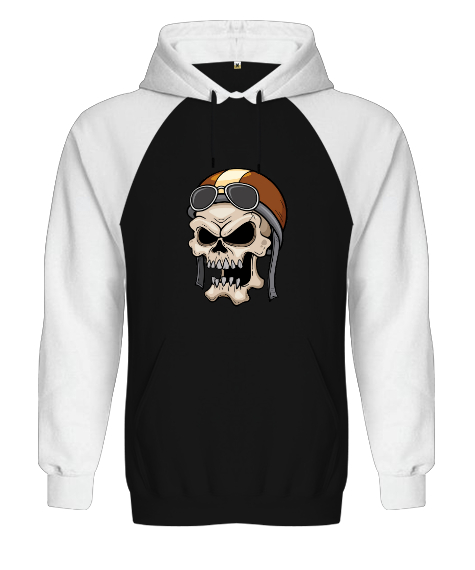 Bir Şapka İle Kafatası İskelet Kafa Siyah/Beyaz Orjinal Reglan Hoodie Unisex Sweatshirt