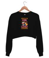 Bir Zamanlar Kedi ve Kitap Seven Kız - Book - Cat Siyah Kadın Crop Sweatshirt - Thumbnail