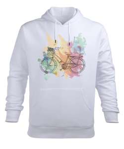 BİSİKLETÇİ Beyaz Erkek Kapüşonlu Hoodie Sweatshirt