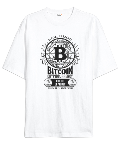 Bitcoin - Crypto V4 Blu Beyaz Oversize Unisex Tişört