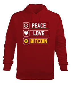 Bitcoin Routine - Peace, Love- Crypto Kırmızı Erkek Kapüşonlu Hoodie Sweatshirt