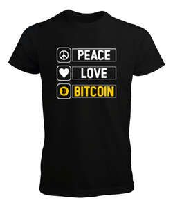 Bitcoin Routine - Peace, Love- Crypto Siyah Erkek Tişört