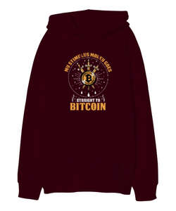 Bitcoin V3 Blu- Crypto Bordo Oversize Unisex Kapüşonlu Sweatshirt