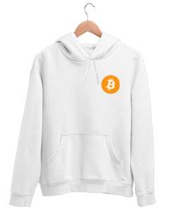 Bitcoin white Beyaz Unisex Kapşonlu Sweatshirt