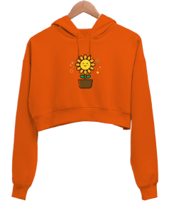 bitki temalı Kadın Crop Hoodie Kapüşonlu Sweatshirt