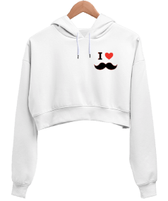 Bıyıklı Seviyoruz Kadın Crop Hoodie Kapüşonlu Sweatshirt