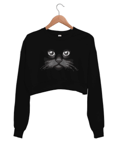 Black Cat Kadın Crop Sweatshirt