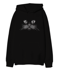 Black Cat Oversize Unisex Kapüşonlu Sweatshirt