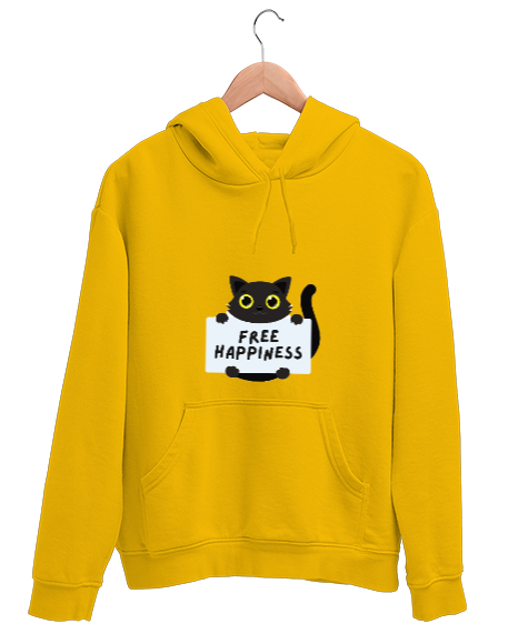 Tisho - Black Cat Sarı Unisex Kapşonlu Sweatshirt