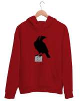 black crow Kırmızı Unisex Kapşonlu Sweatshirt - Thumbnail