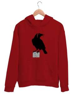 black crow Kırmızı Unisex Kapşonlu Sweatshirt