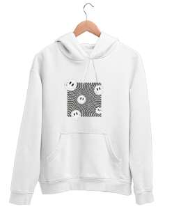 Black Smiley Beyaz Unisex Kapşonlu Sweatshirt