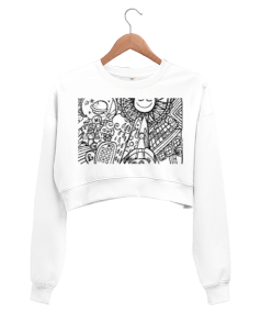 black white Kadın Crop Sweatshirt