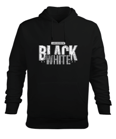 Black White Tasarım Erkek Kapüşonlu Hoodie Sweatshirt