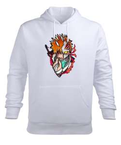 Bleach Anime Tasarım Baskılı Beyaz Erkek Kapüşonlu Hoodie Sweatshirt