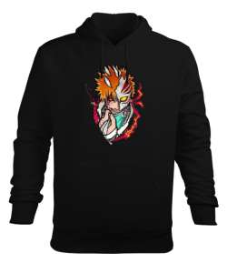 Bleach Anime Tasarım Baskılı Siyah Erkek Kapüşonlu Hoodie Sweatshirt