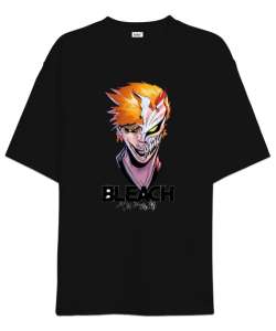 Bleach Anime Tasarım Baskılı Siyah Oversize Unisex Tişört