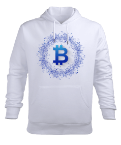 Blockchain Bitcoin v1H Beyaz Erkek Kapüşonlu Hoodie Sweatshirt