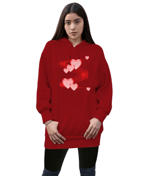 Blog smiley tombre love Kadın Uzun Hoodie Kapüşonlu Sweatshirt