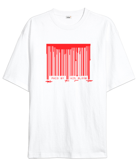 Tisho - Blood Barcode - Barkod Beyaz Oversize Unisex Tişört