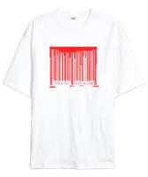 Blood Barcode - Barkod Beyaz Oversize Unisex Tişört - Thumbnail