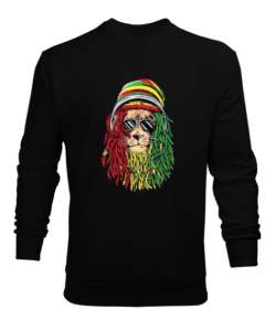 Bob marley aslan baskılı Siyah Erkek Sweatshirt