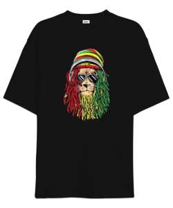 Bob marley aslan baskılı Siyah Oversize Unisex Tişört