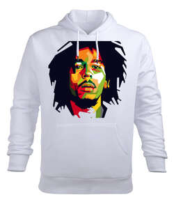 Bob Marley Beyaz Erkek Kapüşonlu Hoodie Sweatshirt