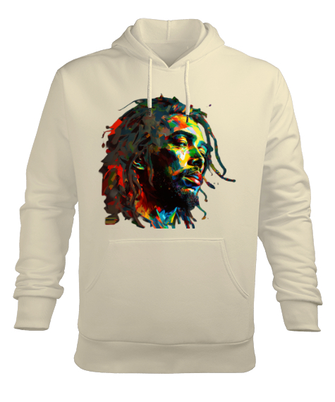 Bob Marley Krem Erkek Kapüşonlu Hoodie Sweatshirt