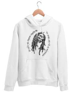 bob marley reggae Beyaz Unisex Kapşonlu Sweatshirt