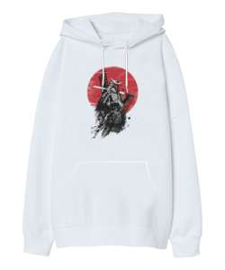 Boba Fett, samurai Beyaz Oversize Unisex Kapüşonlu Sweatshirt