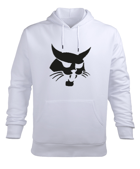 Bobcat Kedi Beyaz Erkek Kapüşonlu Hoodie Sweatshirt