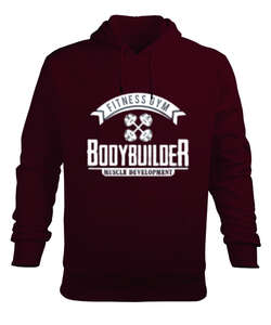 Bodybuilder Bordo Erkek Kapüşonlu Hoodie Sweatshirt