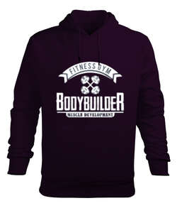 Bodybuilder Koyu Mor Erkek Kapüşonlu Hoodie Sweatshirt