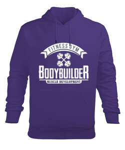 Bodybuilder Mor Erkek Kapüşonlu Hoodie Sweatshirt