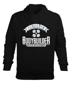 Bodybuilder Siyah Erkek Kapüşonlu Hoodie Sweatshirt