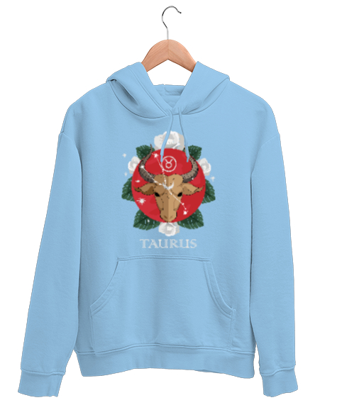 Tisho - BOĞA BURCU Buz Mavisi Unisex Kapşonlu Sweatshirt