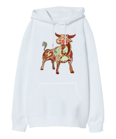 Boğa Burcu Tasarım Baskılı Oversize Unisex Kapüşonlu Sweatshirt