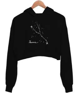 Boğa Burcu Yıldızı Taurus Siyah Kadın Crop Hoodie Kapüşonlu Sweatshirt