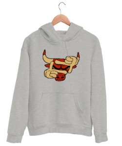 Boğa Selfi - Bull Selfie Gri Unisex Kapşonlu Sweatshirt