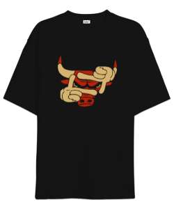 Boğa Selfi - Bull Selfie Siyah Oversize Unisex Tişört