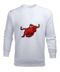 boğa tasarımlı Beyaz Erkek Sweatshirt