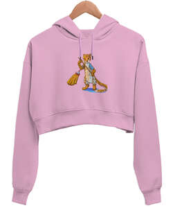 BOM Series Animal Pembe Kadın Crop Hoodie Kapüşonlu Sweatshirt