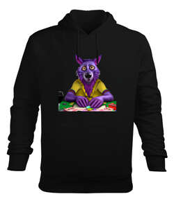 BOM Series Wolf Siyah Erkek Kapüşonlu Hoodie Sweatshirt