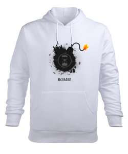 Bomb Beyaz Erkek Kapüşonlu Hoodie Sweatshirt